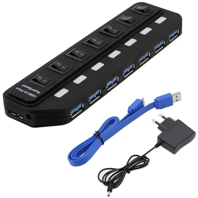 USB 3.0 허브 4 7 포트 고속 5Gbps 멀티 분배기 On Off 스위치 MacBook Pro Air 노트북 PC 액세서리 용 전원 어댑터